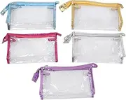 [PerGar] 5Pcs Clear Toiletry Bag, Clear Makeup Bag, Toiletry Bag for Travel Size Toiletries, Water Resistant PVC Clear Toiletry Pouches with Handle Strap for Travel Accessories