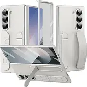 [NINKI] for Samsung Galaxy Z Fold 6 Case with Hand Strap,Shockproof Slim Grip Handle Cover for Samsung Z Fold 6 Case with Wristband,Screen Protector Cover for Galaxy Fold6 Cases with Kickstand White Men