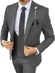 [JEShifangjiusu] Men's 3 Piece Suit Jacket One Button Single Breasted Tuxedo Blazer Formal Wedding Groomsmen Sport Coat Slim Fit Prom Suits Set with Vest Pants, Gray, XXL