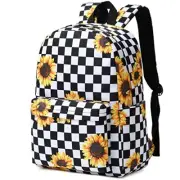 School Backpack for Girls Women, Teens School Bags Bookbags Checkered Sunflower