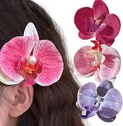 3 Colors Flower Hair Clips, Bohemian Butterfly Orchid Hairpin, Artificial Phalaenopsis Hair Barrette for Seaside Holiday, Bridal Hair Accessories Bobby Pins Headwear for Woman Girl Lady Kids