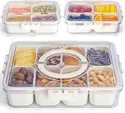 Divided Serving Tray with Lid and Handle - 3 Pcs Charcuterie Container for Portable Snack Platters & Storage Organizer for Fruits, Nuts, Candy, Snacks - Perfect for Travel and Entertaining