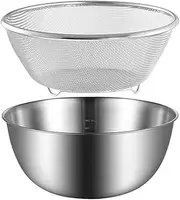 Pasta Strainer Set,Colander with Bowl Set,Stackable Fruit Bowl,Stainless Steel Colander Set,for Kitchen|Rice Strainer with Salad Mixing Bowl,for Cooked Pasta, Fruits, Vegetable etc