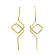 Culturesse Hughette Artisan 72mm Line Art Wire Hook Earrings 24K Gold Plated