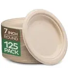 125 Pack 7" Compostable Paper Plates Disposable BPI Plant Base Microwave Safe