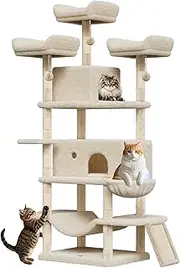 68.5-Inch Multi-Level Cat Tree for Indoor Cats Large Adult Heavy Duty Cat Tower for Large Cats with 2 Condos/Plush Perches/Sisal Scratching Posts/Hammocks/Basket/Dangling Balls, #2604 Beige