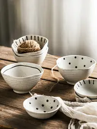 在飛比找樂天市場購物網優惠-日式碗單個手繪陶瓷吃飯碗火鍋蘸料碟復古小清新現代小碗好看的碗