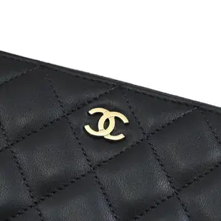 CHANEL AP0242 雙C LOGO菱格小羊皮金釦ㄇ字拉鍊長夾.黑