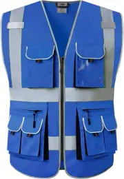Chaleco De Seguridad De Color Azul Con 10 Bolsillos, Cremallera Frontal Con ...