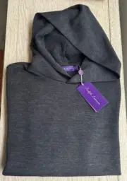 Ralph Lauren Purple Label Double Knit Hoodie L Dark Grey Wool Cotton Patch $895