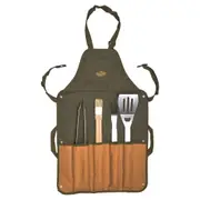 4pc Esschert Design BBQ Apron w/ Pockets & Tool Set Grilling Utensils Green