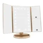 Tri-fold Lighted Vanity Makeup Mirror with 3x/2x/1x Magnification, 21Leds