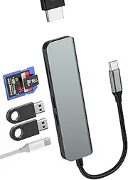 USB C HUB (6in1) HDMI Adapter SD Micro SD Card Reader 4K Video Display Docking Station Dual USB 3.0 Ports OTG 3.0 Type C Fast Charging MacBook Laptop for iPhone 16 15 Compatible for Samsung for iPad
