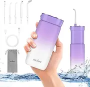 Water Flossers for Teeth, Mini Water Flosser for Travel Cordless Water Flosser Portable Professional Water Dental Flosser Oral Irrigator Foldable IPX7 Waterproof with DIY Mode, 5 Jet Tips (Purple)