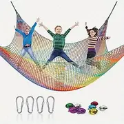 Rainbow Playground Climbing Net Double Layer Safety Rope Bridge Weather-Resistant Polyester for Tree Houses, Outdoor Adventures, and Backyard Fun, Adventure P
