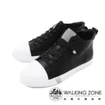 【WALKING ZONE】女 圓頭高筒鑽飾板鞋休閒鞋 女鞋(黑)