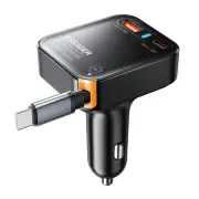 ESSAGER F760 65W 3-Port USB PD Car Charger Adapter with USB-A+Type-C+Type-C Retractable Cable Support PD3.0 QC3.0 AFC FC
