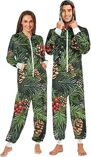 [ZZXXB] Pine Cone Berry Onesie Pajamas for Adult Women Men Long Sleeves One Piece Onesies Hooded Sleepwear S - XL