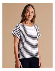 [Regatta] Extended Short Sleeve Tee With Cuff & Side Splits in White/Black Stripe