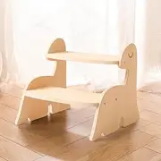 ibwaae Dinosaurs Wooden Toddler Step Stool for Kids，Two Step Stool for Bathroom, Kitchen, and Toilet Potty Training Bathroom，Children's Stool with Handles and Safety Non-Slip Pads