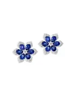 Bloomingdale's Fine Collection Blue Sapphire & Diamond Flower Stud Earrings in 14K White Gold