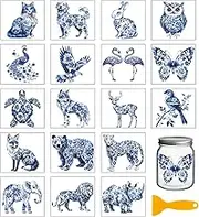 GLOBLELAND 18 Sheets Blue and White Porcelain Animals Rub on Transfers Wild Animals Waterproof UV DTF Cup Wraps Decals 3.9x3.6inch Birds Transfer Stickers for Water Cup Glass Bottle Vase Crafts