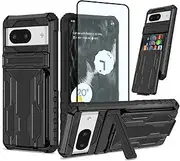 KOARWVC Phone Case for Google Pixel 8 Case, GKWS6, G9BQD Case, Google Pixel 8 Wallet Case with Screen Protector, Card Holder Built-in Stand Shockproof Protective Phone Cover for Google Pixel 8 Black