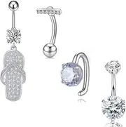 PINKPIN Stainless Steel Belly Button Rings for Women Cute Belly Ring Dangling Piercing Jewelry Piercings Pack Gift