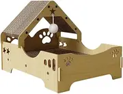 AIMALL Vertical Cat Scratching Board with Nest and Plush Ball – Corrugated Cardboard Cat Sofa Bed House, Natural Wood Colour, Multi-Function Cat Toy 19.68x14.56x14.56in