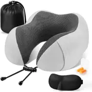 Travel Pillow - Detachable & Supportive Memory Foam Neck Pillow for Airplane, Car, Home - Best Travel Accessories for Sleeping & Rest - Gray