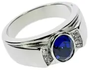 Stately Blue Sapphire simulated 2ct Mens ring 316 Stainless Steel Size 13 T26