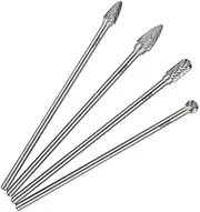 Mesee Set of 4 Tungsten Carbide Rotary Burrs, 6 Inch Long Double Cut Rotating Burr with 6mm Shank Files Rasp Bit Tools Kit for DIY Woodworking Metal Carving Polishing Engraving Drilling