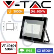 V-TAC VT-40101 SMD LED Floodlight 100W Black Outdoor Warm Light promo