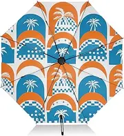 [RPLIFE] Windproof Travel Umbrella, Lightweight Durable Automatic Open/close Umbrella for Women, Travel Umbrellas for Rain, Wind and Sun, Arch Palm Trees