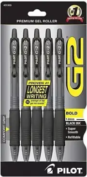 PILOT G2 Premium Refillable & Retractable Rolling Ball Gel Pens Bold Point, Pk 5