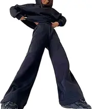 [Generic] Women's Sports and Casual Loose Hoodie Two-Piece Set Solid Color Long Sleeved Loose Hoodie Wide Leg Pants Casual Suit