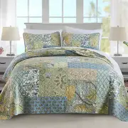 Quilt Set California King Size, 100% Cotton Patchwork Green Bohemian Quilt Sets,