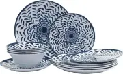 Melamine Dinnerware Set12Pcs Unbreakable Dinner Plates and Bowls Set for 4 BPA
