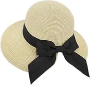 [Lamdgbway] Straw Sun Hat for Women UPF50 Summer Beach Hats Foldable Wide Brim Hat