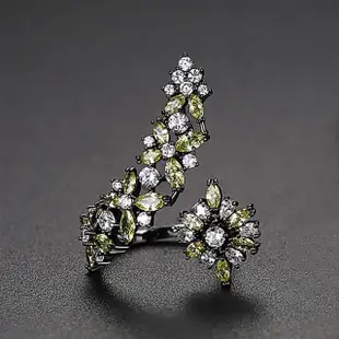 【Aphrodite 愛芙晶鑽】綠橄欖戒指 鋯石戒指 花朵戒指/復古閃耀綠橄欖鋯石花朵造型開口戒 戒指(2色任選)
