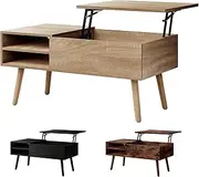ALFORDSON Lift Top Coffee Table with Hidden Compartment and Side Open Shelves, Rising Tabletop Dining Table for Living Room Office Reception, Convertible Center Table, Wood
