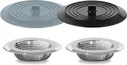 V-TOP Sink Strainer Stopper 4 Pack, Universal Silicone Kitchen Sink Drain Strainer Cover Plug Stopper Kit, 4.5 Inch Stainless Steel Sink Filter Strainer, Food Catcher for Kitchen Sink