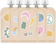Cherub Baby Customisable Baby Food Pouches - Non-Spill, Anti-Leak Reusable Food Storage Pouch, 150ml - Baby Snacks Yoghurt Pouches - Sticker Set (5 Pack) (Retro Rainbow)
