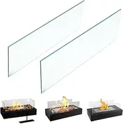 2 pcs Tabletop Fire Pit Long Glass Wind Guard for Rozato, Korniful, Flammtal, Poofzy, EAST FLAME, Heat-Resistant Fuel-Efficient, Table Top Firepit Glass Panes for Bioethanol Rubbing Alcohol Fireplaces