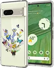 Unov Compatible with Pixel 7 Case Clear with Design Soft TPU Shock Absorption Slim Embossed Pattern Protective Back Cover for Pixel 7 5G 6.3inch (Flower Butterfly)