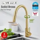 Lave Luxe Kitchen Mixer Tap Pull Out Sink Basin Faucet Brushed Gold Swivel Spout