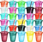 Cups with Straws and Lids Kids Tumbler with Straw Reusable Water Bottle Iced Coffee Travel Mug Cup Adults Plastic Cups for Parties Birthdays 16 oz (Modern Colors, 30 Pack)
