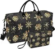[YXYZRMY] Gold Black Snowflake Christmas Travel Duffel Bag Gym Bag Sports Tote Bag with Multiple Interior Pockets Shoulder Weekender Bag for Women Men with Toiletry Bag 20.5”x 7.9”x 13.8