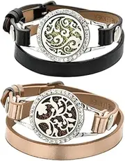 Anneome 2Pcs Hollow Out Leather Essential Oil Diffuser Bracelets Fashion Wrist Chains for Aromatherapy Scent Adjustable Stylish Bracelets for Women
