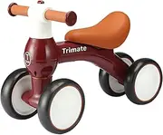 Trimate Baby Walker Balance Bike, Wine Red - Perfect Ride-On Toy for 1-Year-Olds, with 4 Wheels, Ideal for Boys and Girls (12-24 Months)